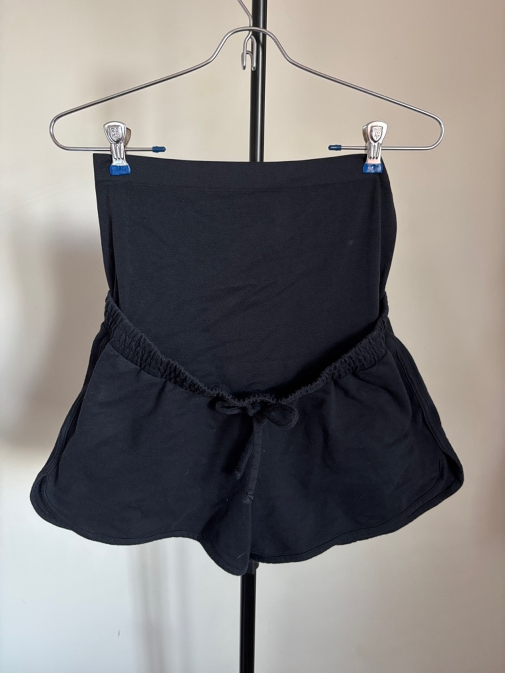 a:glow Black High-Waist Fold-Over Lounge Shorts with Drawstring